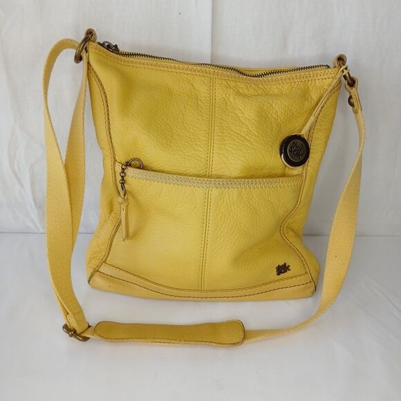 The Sak Leather Crossbody Purse Shoulder Bag Handbag Yellow Adjustable Strap - Picture 1 of 16
